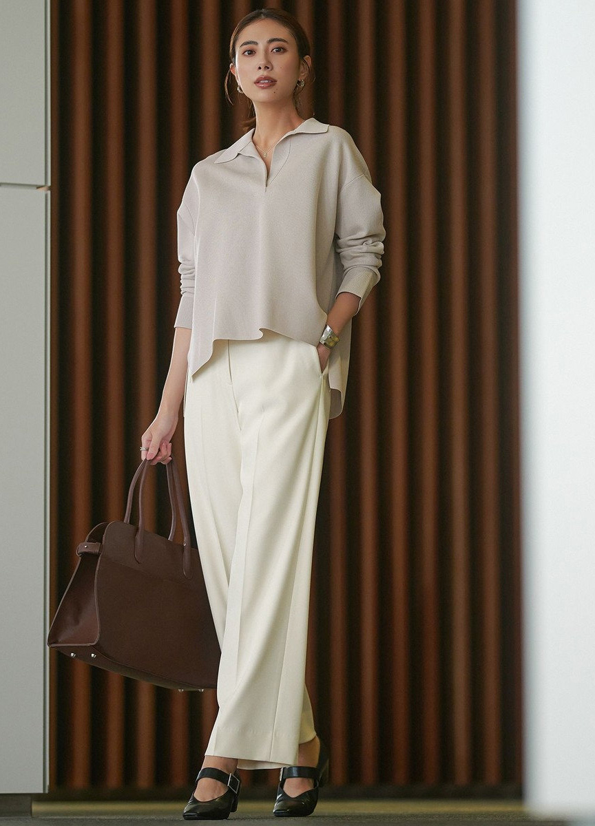 霧光挺絲絨感長寬褲